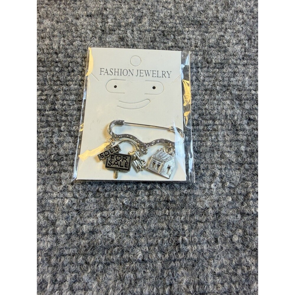 Realtor Real Estate Brooch Pin House Keys Sold For Sale Silver Tone Charm